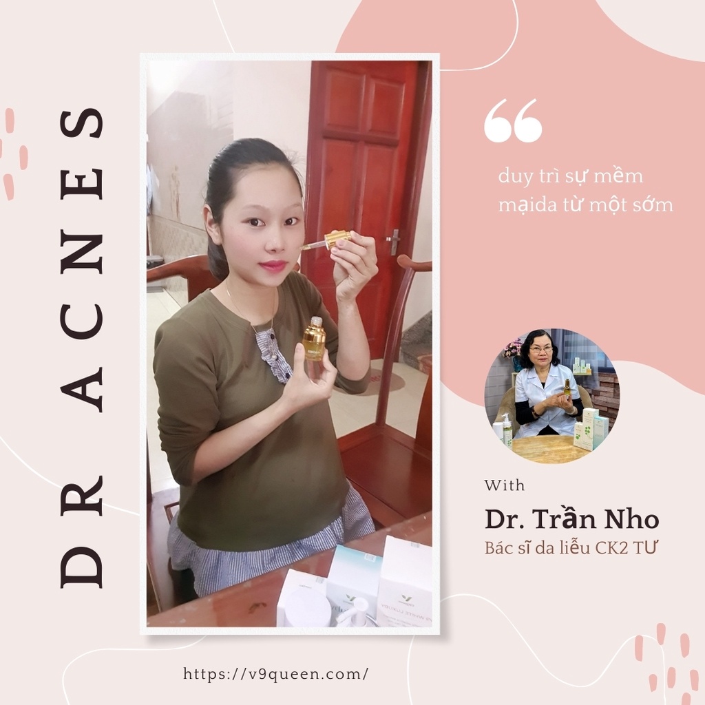 Serum giảm mụn mỹ phẩm cho bà bầu V9Queen tinh chất rau má mờ thâm dưỡng trắng da