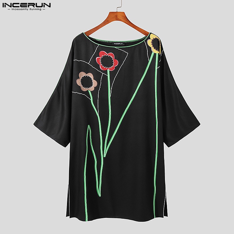 INCERUN Áo Thun Tay Ngắn Dáng Rộng In Hoa Kiểu Vintage Thời Trang Mùa Hè Cho Nam