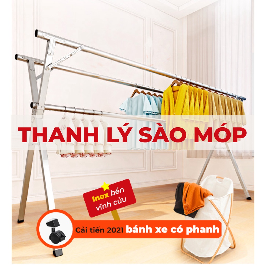 Thanh lý sào Phơi Quần Áo Có BÁNH XE bị móp - chất liệu inox ,có thể Gấp Gọn, Treo quần áo tiện lợi