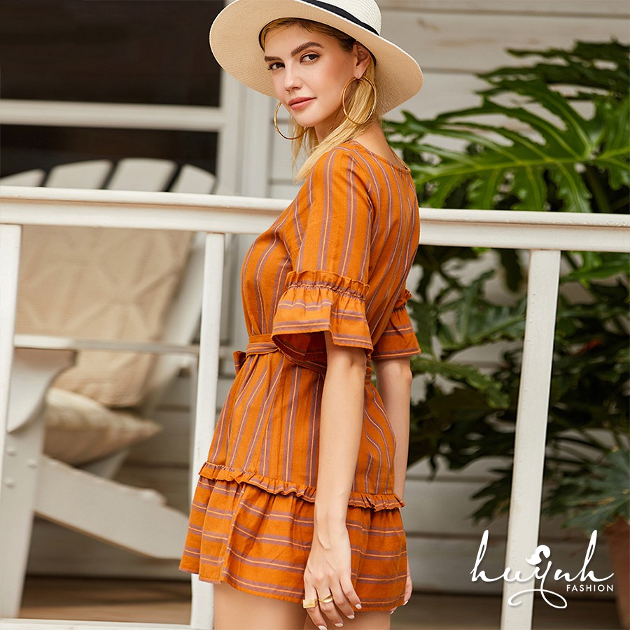 Đầm suông đuôi cá cách điệu có dây thắt eo vải mềm mịn - DNTN02