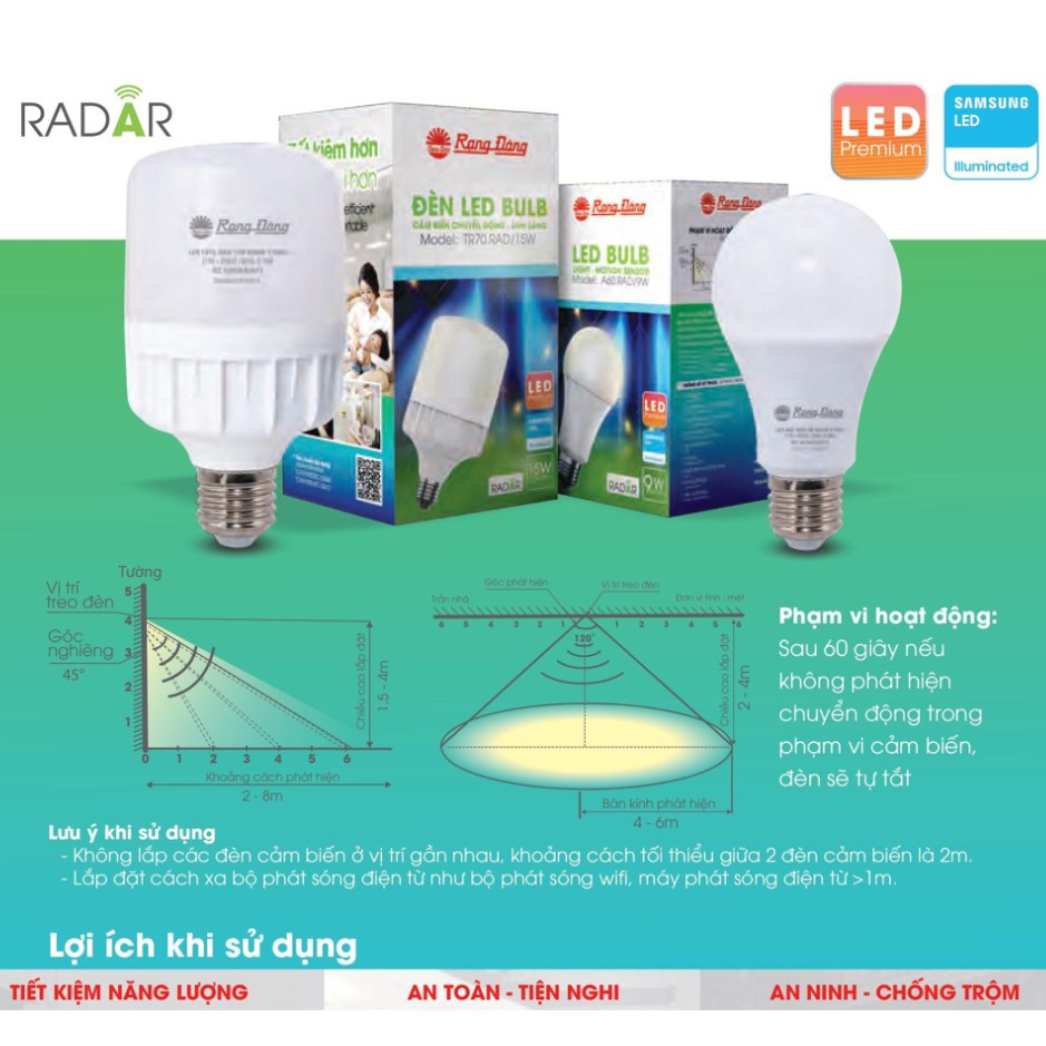 Bóng LED Trụ 15W Rạng Đông Cảm Biến RADAR ( Cảm Biến Chuyển Động )