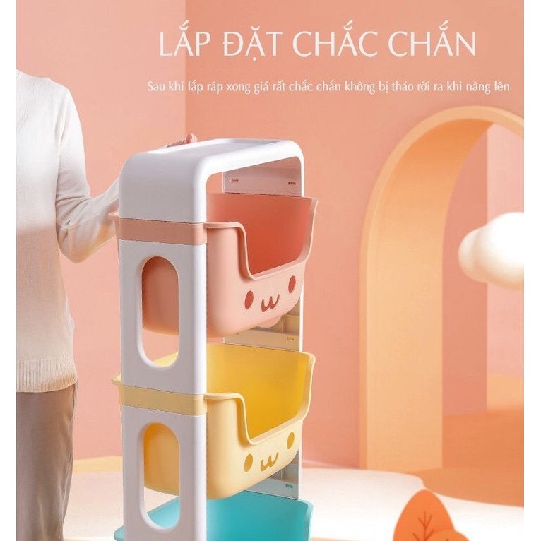 Kệ VINA TASHUAN 3 - 4 tầng đa năng đựng đồ chơi cho bé, đồ bỉm sữa, đồ dùng trẻ em có bánh xe tiện nghi