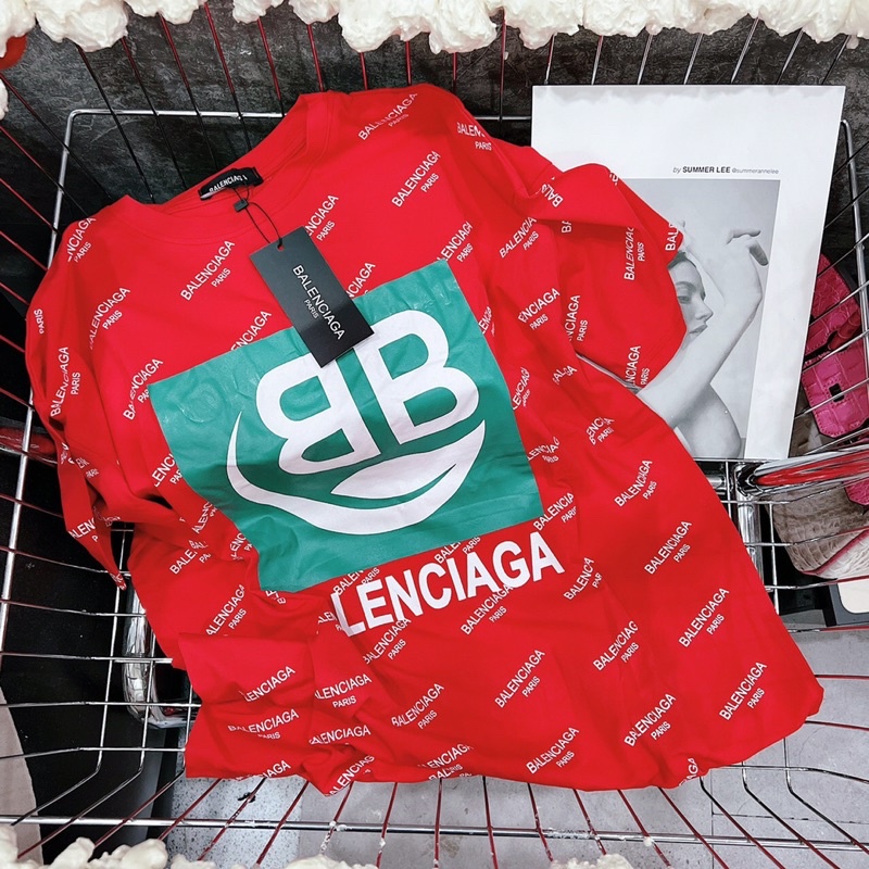 áo phông unisex BALENCIAGA ba màu đỏ đen trắng