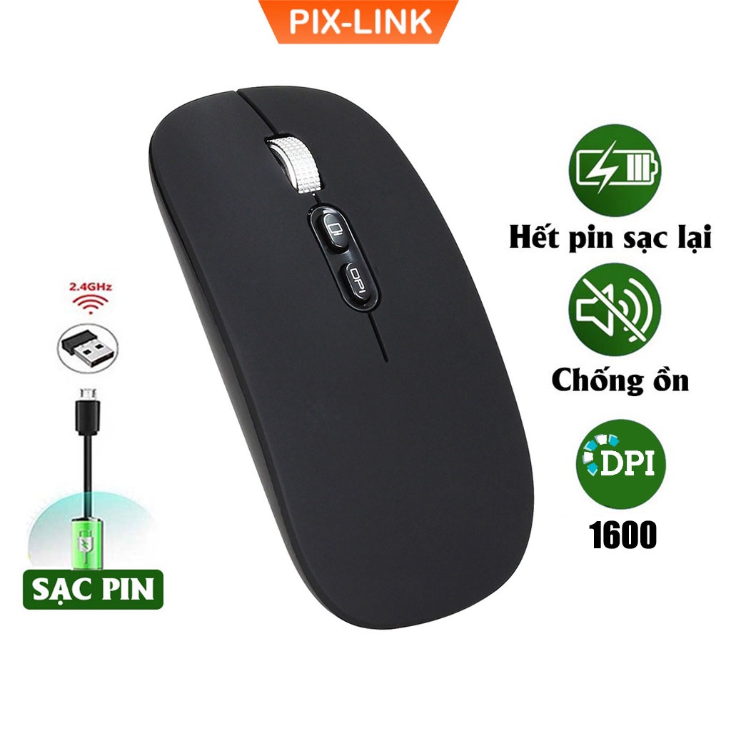 Chuột không dây laptop PIX-LINK M103 USB 2.4GHz DPI 1600 tự sạc pin, không tiếng ồn