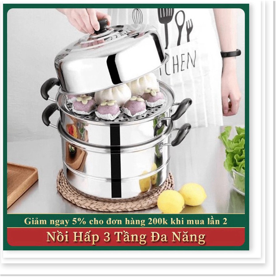 Nỗi Hấp 3 Tầng Vung Kính Chất Liệu Inox Size 28cm Có Xửng Hấp, Ăn Lẩu, Luộc Gà Có Thể Dùng Bếp Từ,Bếp Hồng Ngoại, Bếp Ga