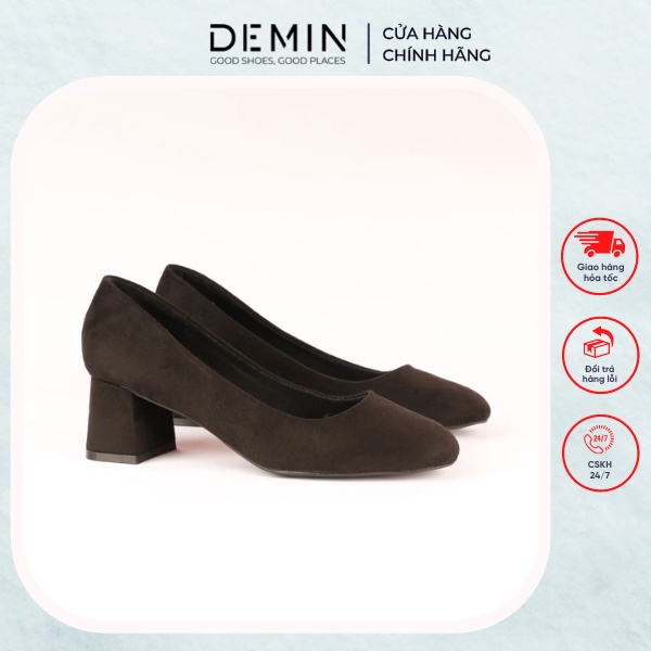 . Giày Cao Gót Da Lộn DEMIN Cao Gót Bít Mũi 5P - DCG079 ;'