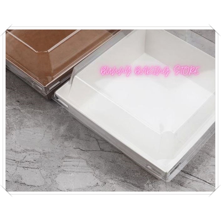 Hộp giấy kraft vuông chuyên dụng đựng bánh ngọt hoặc thức ăn màu trắng, vàng da bò