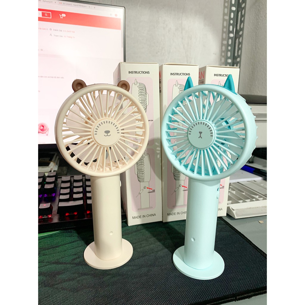 💗[Sỉ Inbox] Quạt Mini KÈM Chân Đứng Pin 3h + SẠC + PIN - gấu/mèo/thỏ | BigBuy360 - bigbuy360.vn