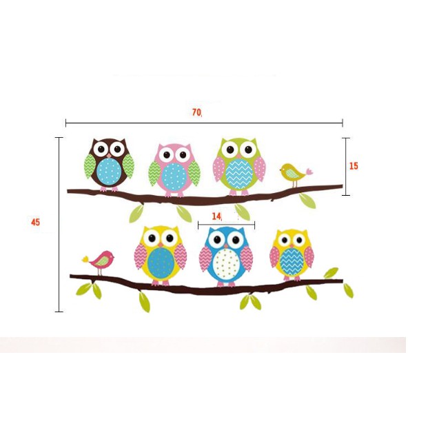 Decal trang trí tường - Cành Cây và Bày Chim Cú Sắc Màu