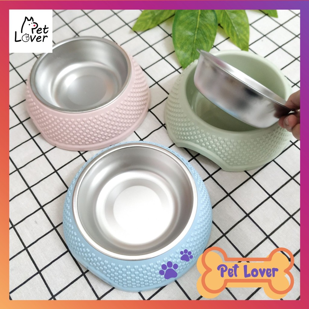 [FREESHIP] Bát ăn cho chó, bát ăn cho mèo, bát ăn inox cho chó mèo, dễ dàng vệ sinh, khay inox rời (trái tim) – Mã BABS9