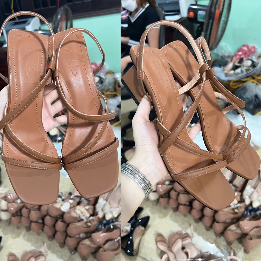 Giày Sandal cao gót Nữ 4cm quai MẢNH Giày Bánh Bèo mã Sandal11