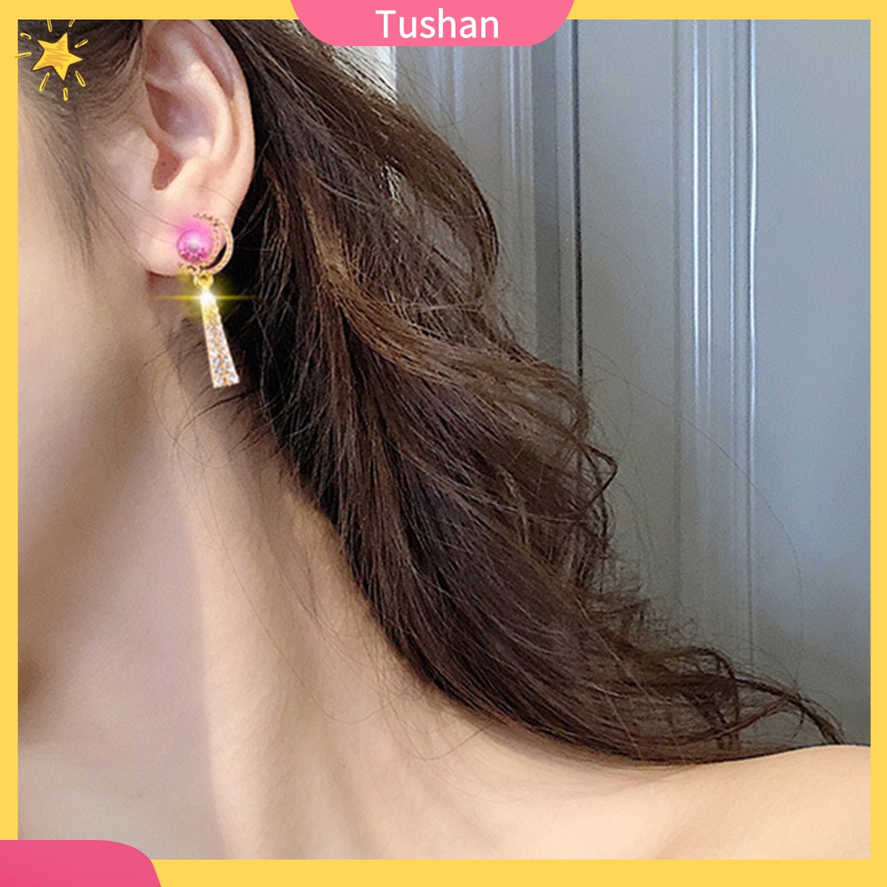 TUSH Women Rhinestone Moon Star Asymmetric Dangle Ear Stud Earrings Jewelry Gift