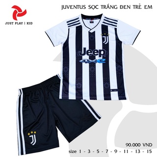 [ĐỒ ĐÁ BANH DỄ THƯƠNG CHO BÉ] Bộ quần áo đá banh Juvetus Sọc Trắng Đen cho bé trai và bé gái - Thoáng Mát - Thoải Mái