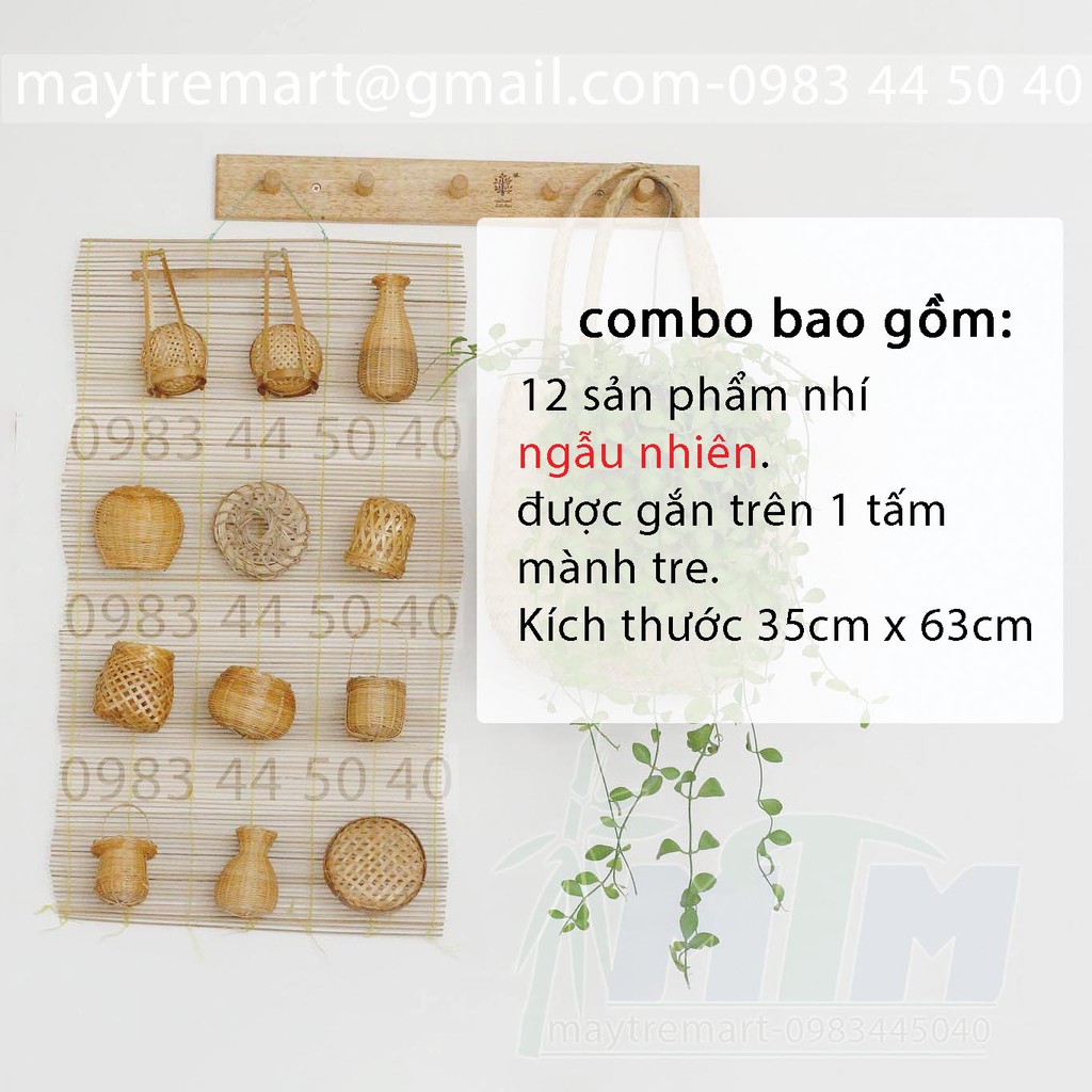 combo 12 món mây tre ngẫu nhiên - mây tre trang trí, decor trên tường.