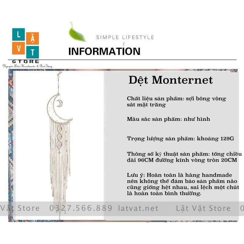 Macrame dệt tay Monternet handmade kiểu Dream Catcher Mặt Trăng Khuyết - thảm dệt tay quà tặng, trang trí, decor home