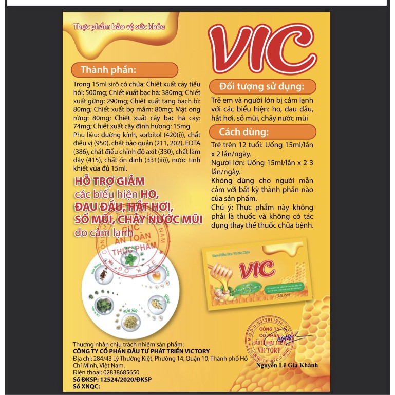 Siro VIC Hộp có 12 gói - giúp hỗ trợ giảm ho, đau đầu, hắt hơi, sổ mũi, cảm lạnh - Tổng Kho MiềnNam | BigBuy360 - bigbuy360.vn