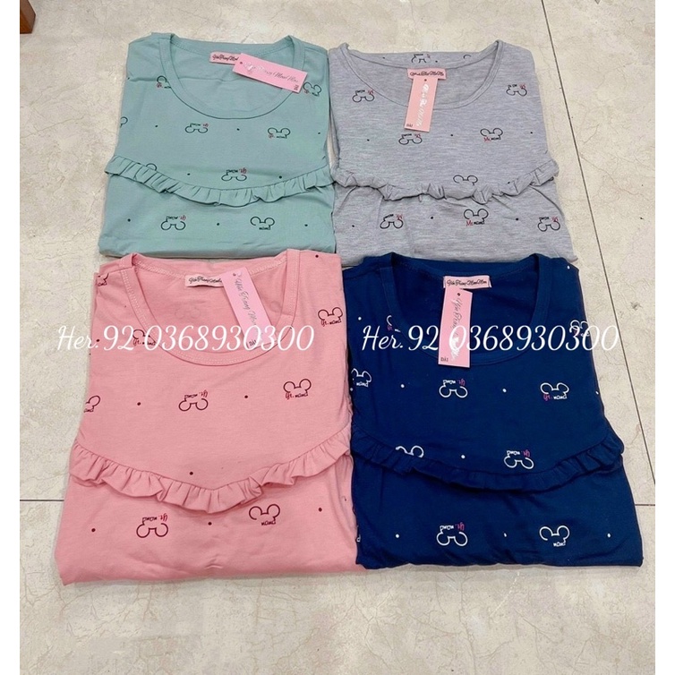 Bộ mặc nhà bầu và sau sinh hoạ tiết gấu pu viền bèo