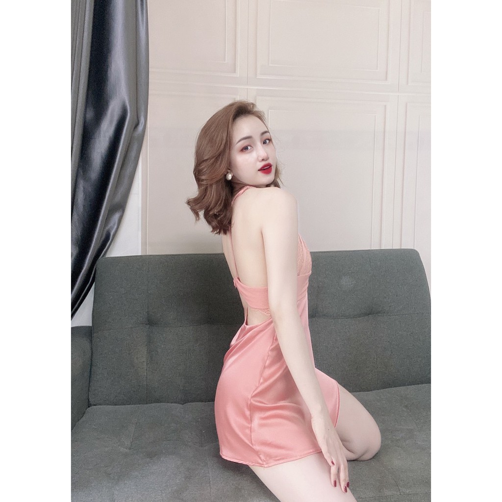 Váy ngủ sexy ❣️FREE SHIP❣️ Đầm ngủ sexy yếm kèm quần vải vatin <60kg