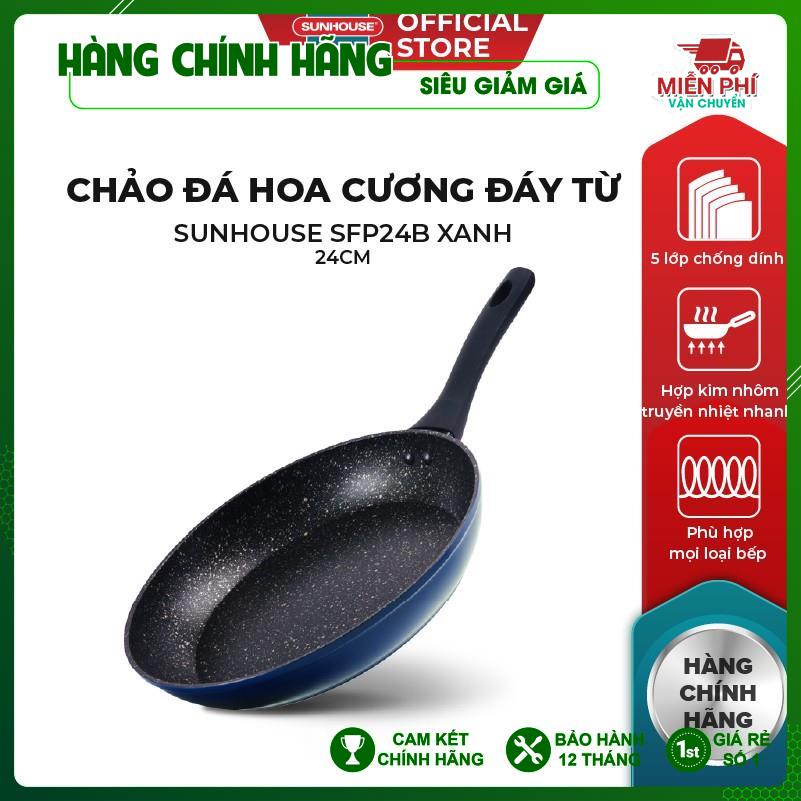 Chảo Đá Hoa Cương Đáy Từ SUNHOUSE SFP24B Xanh 24 cm