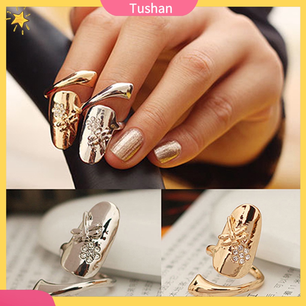 Nhẫn móng tay hình hoa đính đá nhân tạo xinh xắn