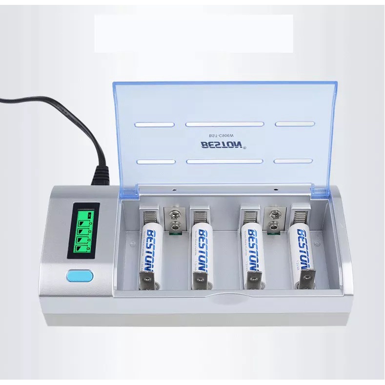 Bộ Sạc Pin BESTON Đa Năng C906W dùng cho pin AA/AAA/9V/C/D Sạc nhanh, màn hình LCD báo phần trăm, tự ngắt khi đầy