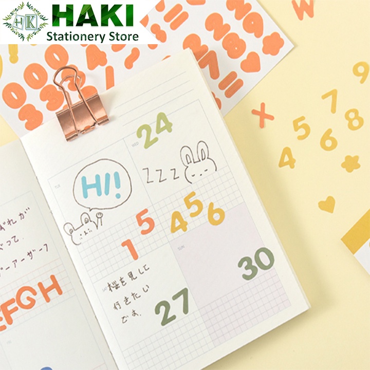 Sticker cute chữ số HAKI, hình dán cute 2 tấm sticker trang trí sổ đáng yêu dễ thương giá rẻ ST28