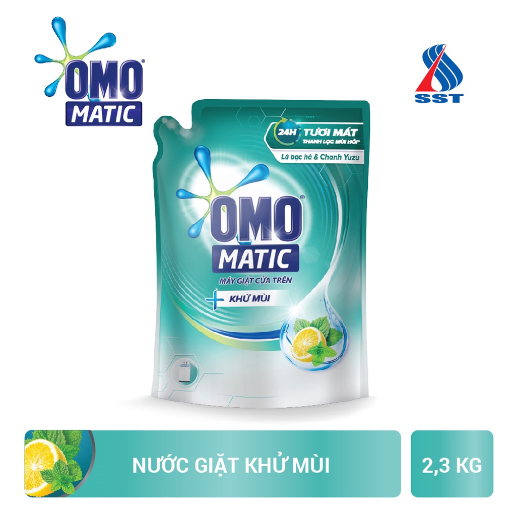 Nuoc giat omo - Nước giặt OMO MATIC cửa trên - Bạc Hà và Chanh - Túi 2.3kg