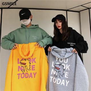 Áo Hoodie Nữ Dáng Rộng Tay Dài In Hình Khủng Long Dễ Thương