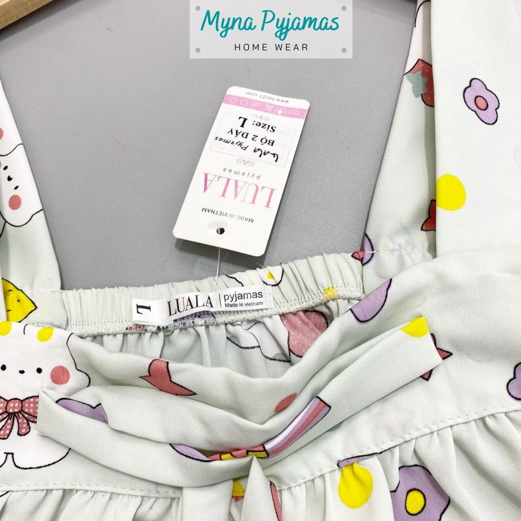 Bộ lụa cộc đùi mặc nhà nữ áo cánh tiên MYNA PYJAMAS, Chất lụa mango cao cấp, có size 40-65kg