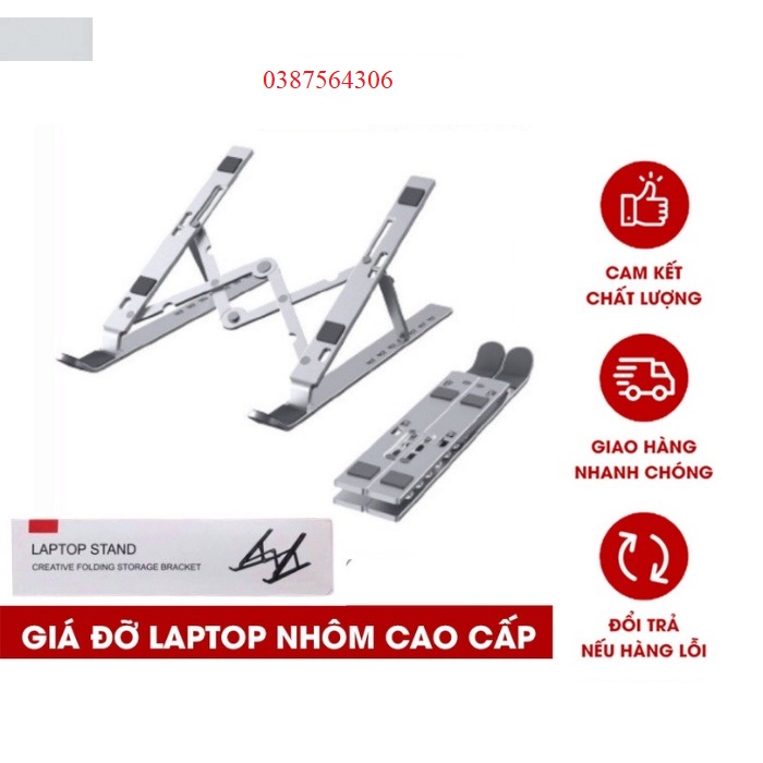 Giá đỡ LAPTOP, MACBOOK, IPAD bằng nhôm có thể điều chỉnh được độ cao, đế tản nhiệt kê laptop nhôm