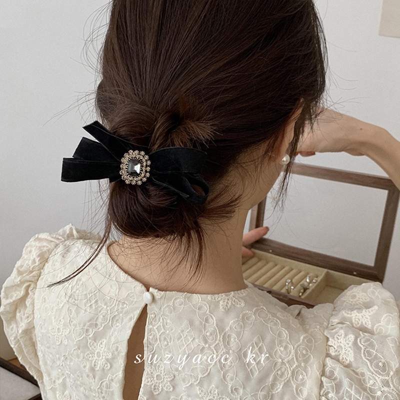 Bộ dây buộc tóc co giãn trang trí nơ đính đá phong cách Hàn Quốc cho nữ