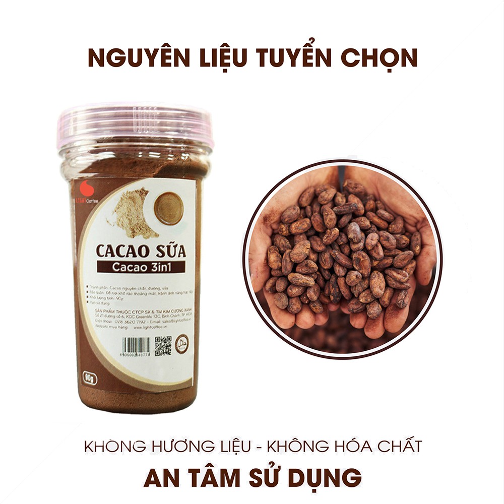 Combo 2 hũ (90g/hũ) Bột cacao sữa hòa tan 3in1 từ nhà sản xuất Light Coffee