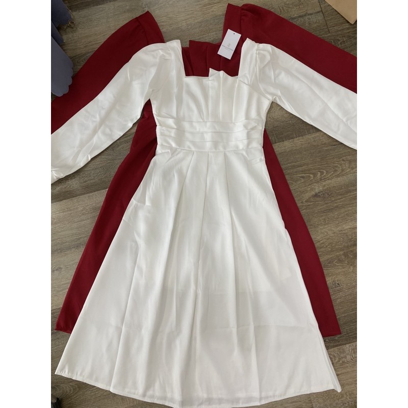 [New2021] Váy trắng xòe có 2 màu cổ xếp búp dáng cực chuẩn | BigBuy360 - bigbuy360.vn