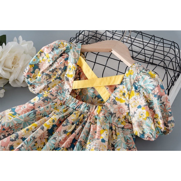 Đầm công chúa BABEPROUD từ cotton họa tiết hoa ngọt ngào ngắn tay mùa hè cho bé 1-6 tuổi