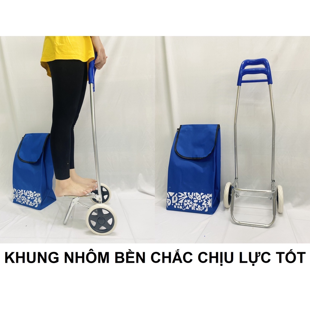 Xe kéo đi chợ siêu thị gấp gọn 17cm Giỏ đựng đồ túi vải oxford thời trang chống nước, khung thép đẹp