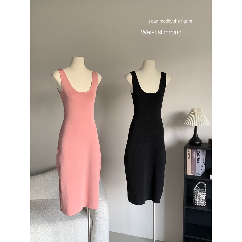 Đầm Hai Dây Dệt Kim Dáng Ôm Dài Thời Trang Quyến Rũ Cho Nữ