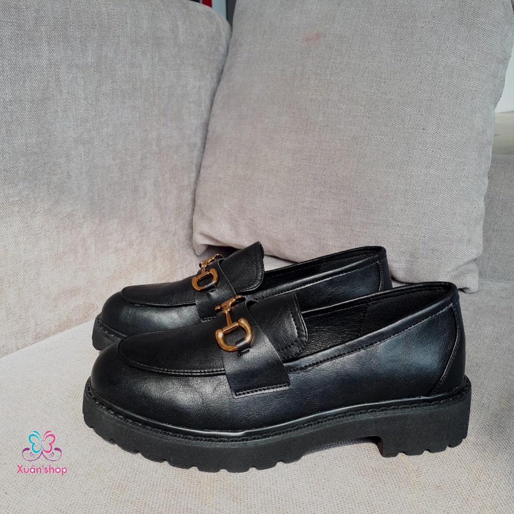 Giày lười nữ Dusto da mềm, đế thô cao 4cm (size 39-245)