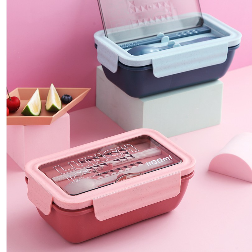 Hộp Đựng Cơm Đựng Thức Ăn Văn Phòng 2 Ngăn LUNCH BOX 1100ml Chất Liệu Rơm Lúa Mạch - Tặng Kèm Bộ Đũa Muỗng | BigBuy360 - bigbuy360.vn