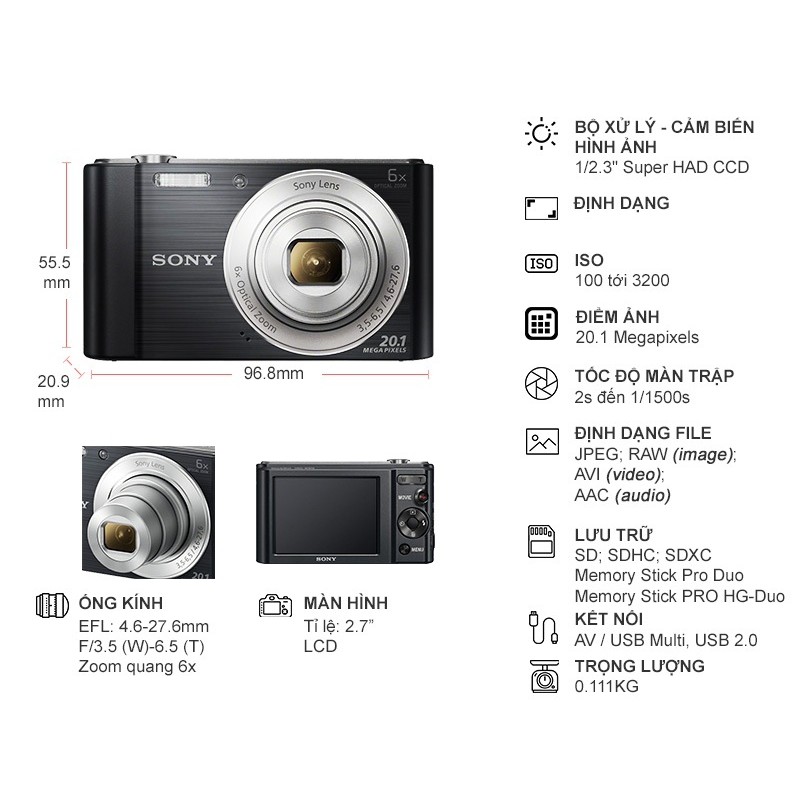 Máy ảnh nhỏ gọn Sony W810 với zoom quang học 6x ( Hãng phân phối chính thức )