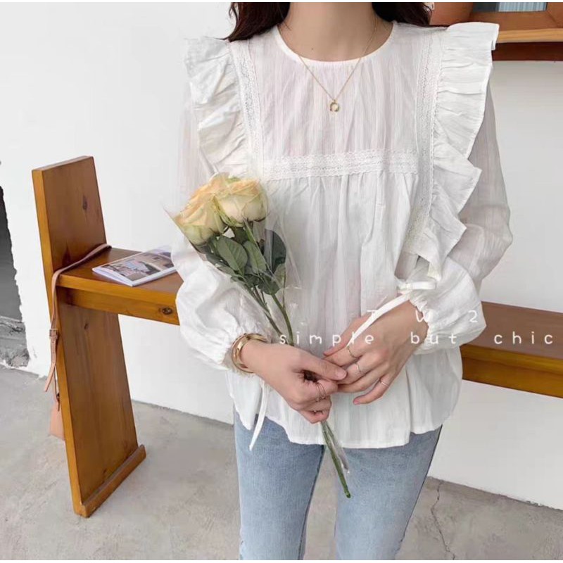 [ Mã WASTRUN4 giảm 10% tối đa 30K đơn 99K] áo babydoll bèo cánh tiên tay buộc nơ tiểu thư | BigBuy360 - bigbuy360.vn