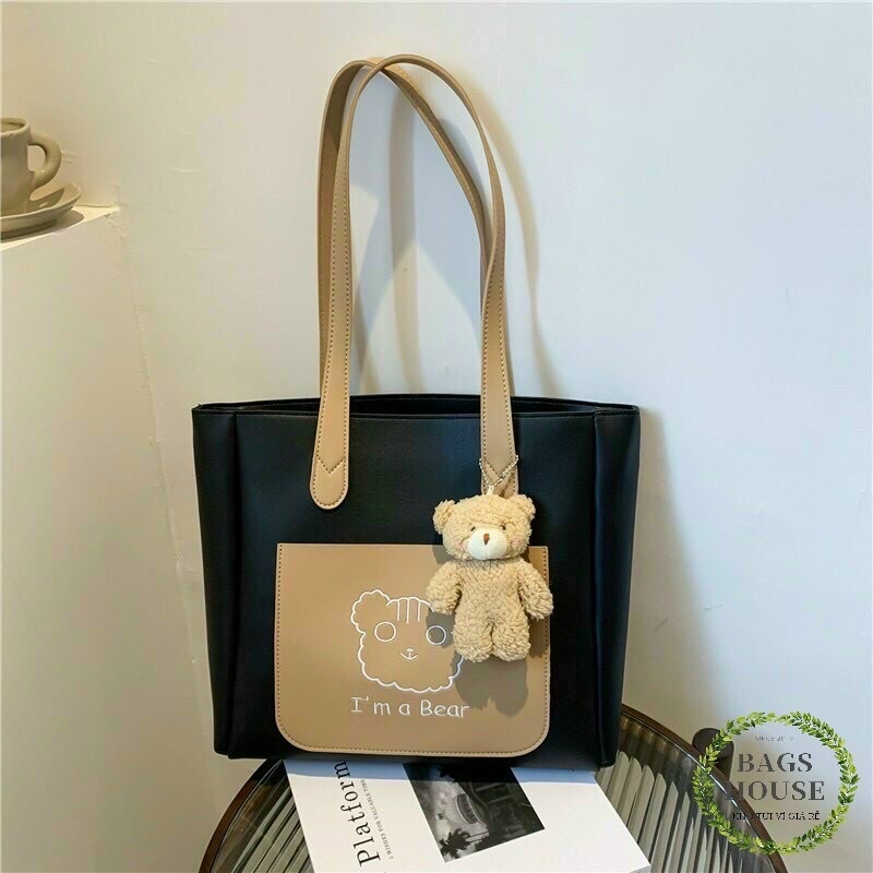 Túi xách đeo vai công sở kèm móc treo gấu dễ thương