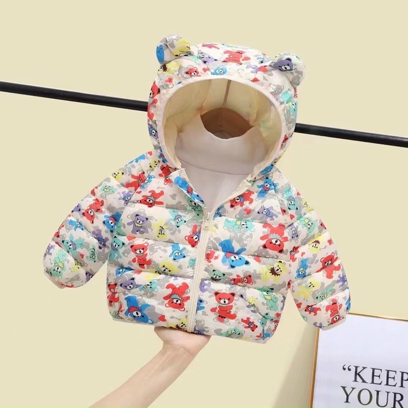 Áo Khoác Trẻ Em , Áo Phao Gấu Siêu Nhẹ Cho Bé Yêu 8-21kg