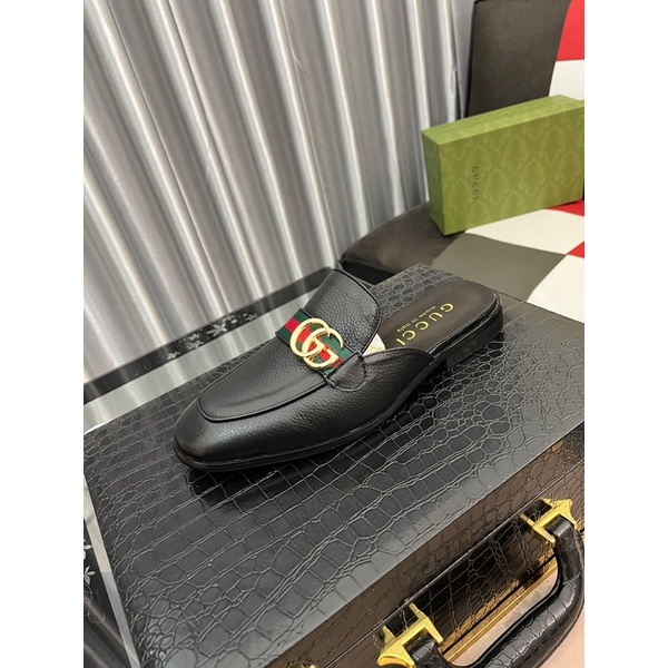 Giày sục nam logo thương hiệu Gucci GC/GG cao cấp da thật nhập khẩu mẫu mới mũi bo tròn