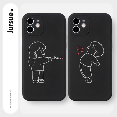 Ốp lưng JURSUE mềm hình cặp đôi dễ thương đẹp đen cho iPhone 17 16 15 14 13 12 11 Pro Max SE 2020 X XR XS ip 8 7 Plus kute Y1