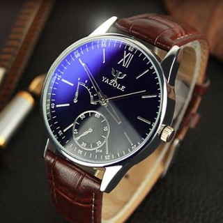 Đồng hồ nam Yazole DH19 dây da nâu mặt đen