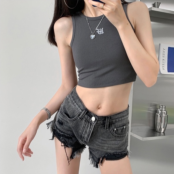 Cocory vn Áo Croptop Dệt Kim Sát Nách Hoạ Tiết Chữ Thêu Thời Trang Mùa Hè Cho Phái Nữ