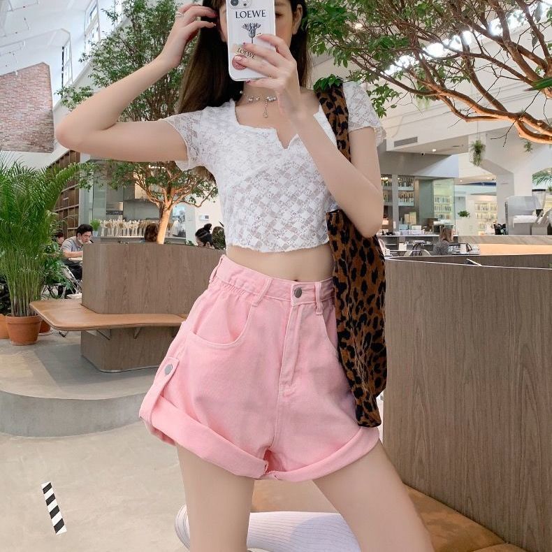 Jiashucheng Quần Short Denim Dáng Chữ a Lưng Cao Ống Rộng Thời Trang Mùa Hè Cho Nữ