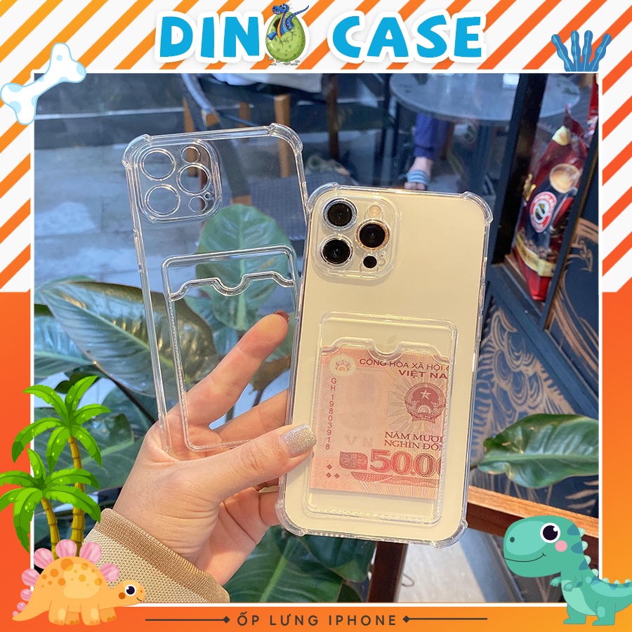 Ốp lưng iphone chống sock kèm ví ngăn đựng thẻ 6/6splus/7plus/8/8plus/x/xr/xs/11/12/pro/max/plus/promax-Dino case