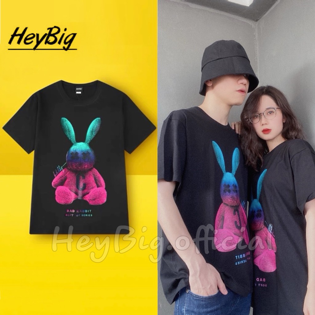 Áo thun oversize HeyBig in hình thỏ bảy màu Bad Rabit