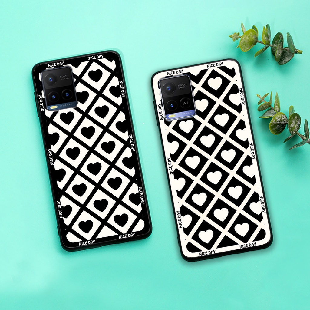 Ốp lưng Vivo Y21 / Y21s - Vivo Y33s in hoạ tiết caro trái tim đen trắng, gấu bear cute đáng yêu